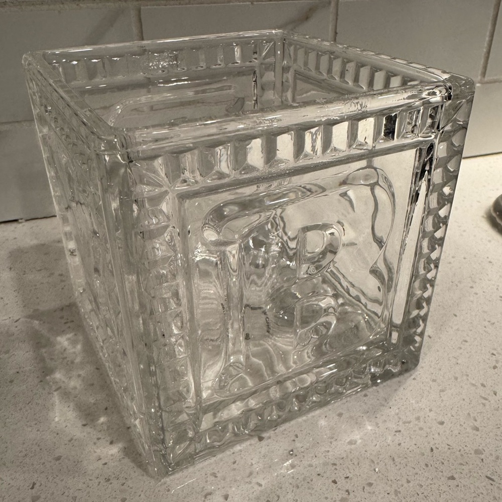 BABY Square Glass Vase Pen & Notepad Holder Trinket Dish